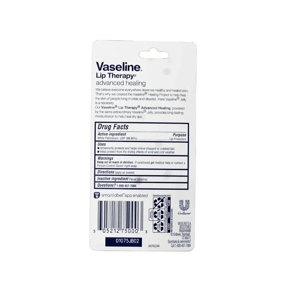 Vaseline Lip Therapy Advanced Formula 0.35 oz Ounce (Pack of 4), White